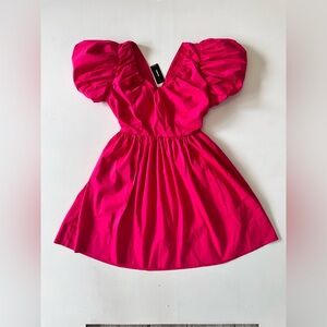 Express Hot Pink Mini Short Dress Puff Sleeves Size SMALL NEW NWT $88